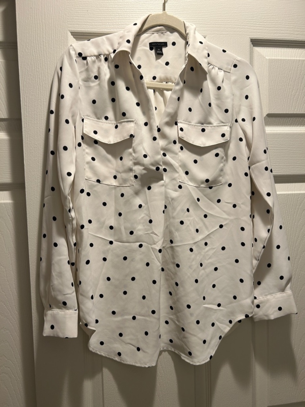 Ann Taylor White Blouse with Black Polka Dots